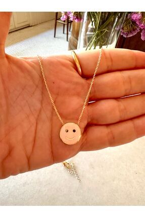 Smiley Açık Pembe Mineli 925 ayar gümüş Kolye Image 0