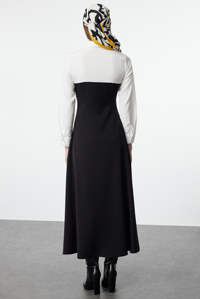 Siyah Gömlek Yaka Detaylı Dokuma Elbise TCTAW25EB00076 Image 4