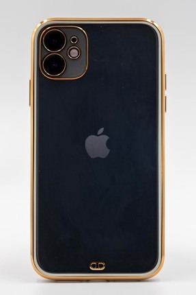 Iphone 11 Uyumlu Lens Koruyucu Çerçeveli Beyaz Kenarlı Altın Rengi Köşeli Yumuşak Slikon Kılıf Image 0