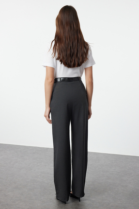Antrasit Kemerli Straigt/Düz Kesim Dokuma Kumaş Pantolon TWOAW25PL00046 Image 4