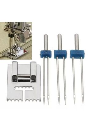 Singer Zetina Beko Bindallı Kiwi Dikiş Makinası 2 Mm-3mm-4mm Çift Iğne Ve Nervür Ayak Seti Image 1