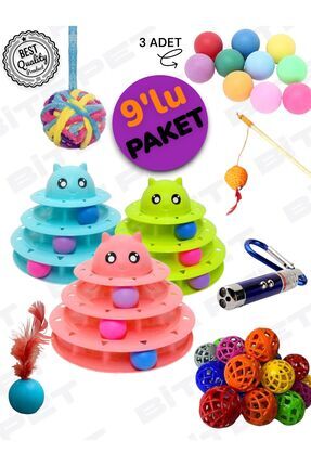 8 1 Kedi Oyun Seti:3 Katlı Oyuncak-lazer-olta-yumak Top-tüylü Top Image 0