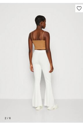 Sportswear Rib Jersey Beyaz Kadın İnce Fitilli İspanyol Paça Eşofman Altı Image 5