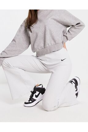 Sportswear Rib Jersey Beyaz Kadın İnce Fitilli İspanyol Paça Eşofman Altı Image 2