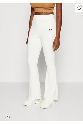 Sportswear Rib Jersey Beyaz Kadın İnce Fitilli İspanyol Paça Eşofman Altı Image 3