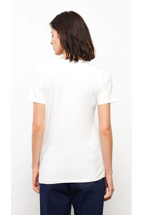 Basic Bisiklet Yaka Düz Kısa Kollu Kadın Tişört Image 4