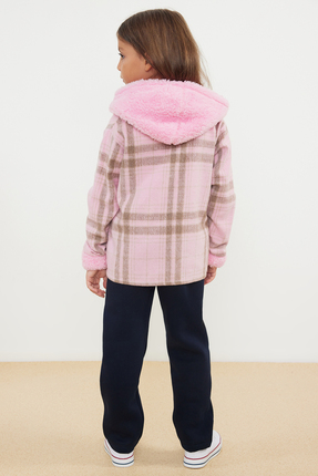 Pembe Kız Çocuk Ekose Desenli Ceket-Tshirt-Pantolon 3'lü Set Örme Alt-Üst Takım TKDAW25AU00031 Image 2