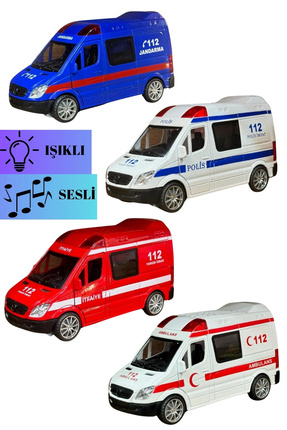 Kapıları Açılan Sesli Işıklı Çek Bırak Metal Ambulans, Polis, İtfaiye, Jandarma Arabası 4lü Set 13cm Image 0