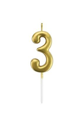 3 Yaş Gold Rakam Mum Altın Renk Doğum Günü Pasta Mumu 12 cm Image 0