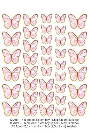 Yenilebilir Kağıt Pasta Cupkek Üstü Pembe Kelebek Resimli Yenilebilir Kağıt Baskısı Image 0