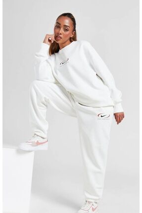 Beyaz Nike Swoosh dokuma oversize eşofman altı Image 2