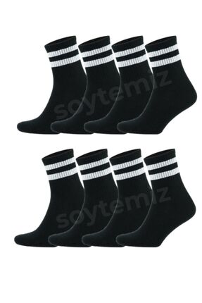 Çizgili Kolej Çorap 8 Çift Siyah Unisex Image 0