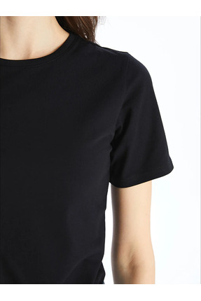 LCWAIKIKI Basic Yeni Siyah Bisiklet Yaka Düz Kısa Kollu Kadın Tişört Image 3