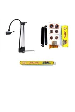Bisiklet Kısa Alüminyum Pompa 32 Cm + Lastik Tamir Mini Yama Seti Levyeli Image 0