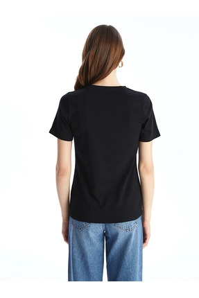 LCWAIKIKI Basic Yeni Siyah Bisiklet Yaka Düz Kısa Kollu Kadın Tişört Image 2