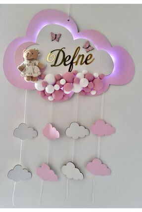 Pembe ışıklı bulut şeklinde bebek odası kapı süsü Image 0