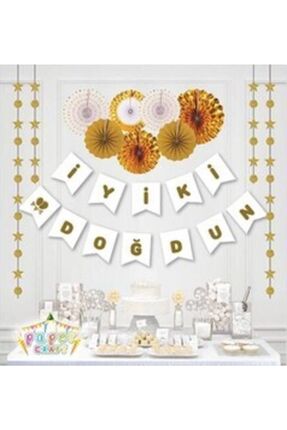 Iyiki Doğdun Banner Beyaz Üstü Gold Image 0