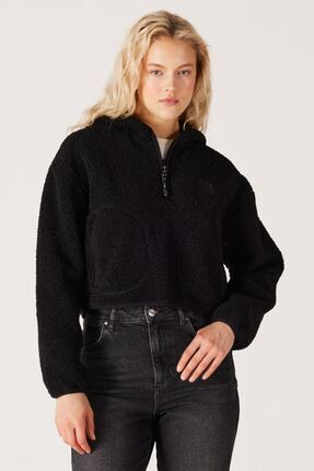 All Terrain Gear Regular Fit Kapüşonlu Yarım Fermuarlı Siyah Sherpa Sweatshirt Image 0