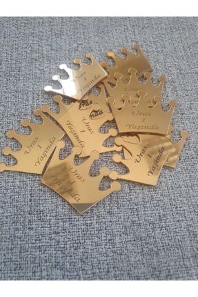 4x2,8 cm Taç Desen Pleksi Aynalı Gold İsimlik 30 Adet Image 0