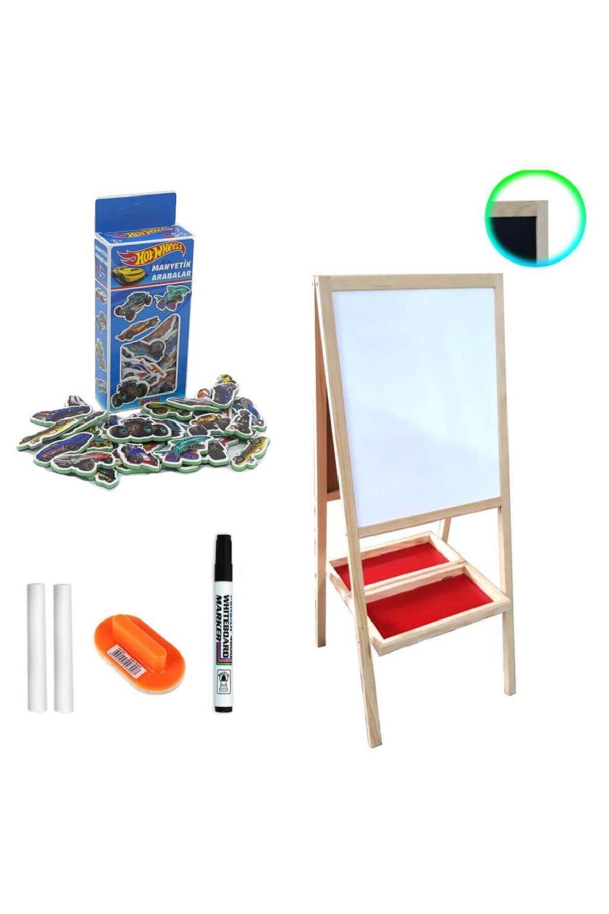 Mashotrend 6 Parça Manyetikli Çift Taraflı Yazı Tahtası Seti + Hotwheels Magnet + 2 Tebeşir + 1 Kalem + 1 Silgi