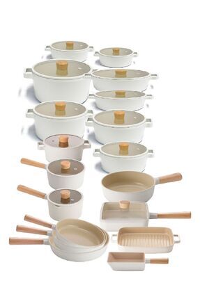 Fika Alüminyum Döküm Cam Kapaklı Full Set 30 Parça Krem Tencere & Tava Seti Image 0