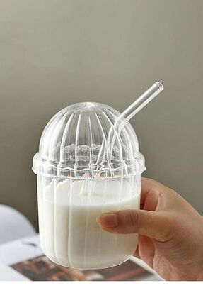 Oval Kapaklı Isıya Dayanıklı Pinterest Bardak Kahve Ve Sunum Bardağı 430 ml Cam Pipetli Image 0