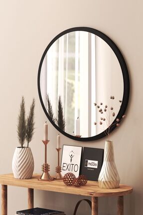 Yuvarlak Ayna 60 Cm Mat Parlak Siyah Dresuar Koridor Duvar Salon Banyo Wc Ofis Çocuk Yatak Odas Image 0