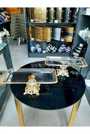 Avangard 2 Adet Döküm Ayak Kristalli Gold Yaldızlı Sunumluk Muhteşem Ürün Image 0