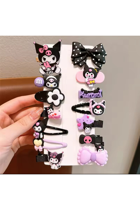Kuromi Sanrio 14 lü Kız Toka Seti Y2k Kpop Kore Hediye Siyah Lila Yıldız Kurdele Fiyonk Kawaii Image 0