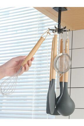 Mutfak Banyo 6 Kancalı Döner Yapıştırmalı Askılık Havlu Lif Askılığı Pratik Askılık Yapışkanlı Image 0