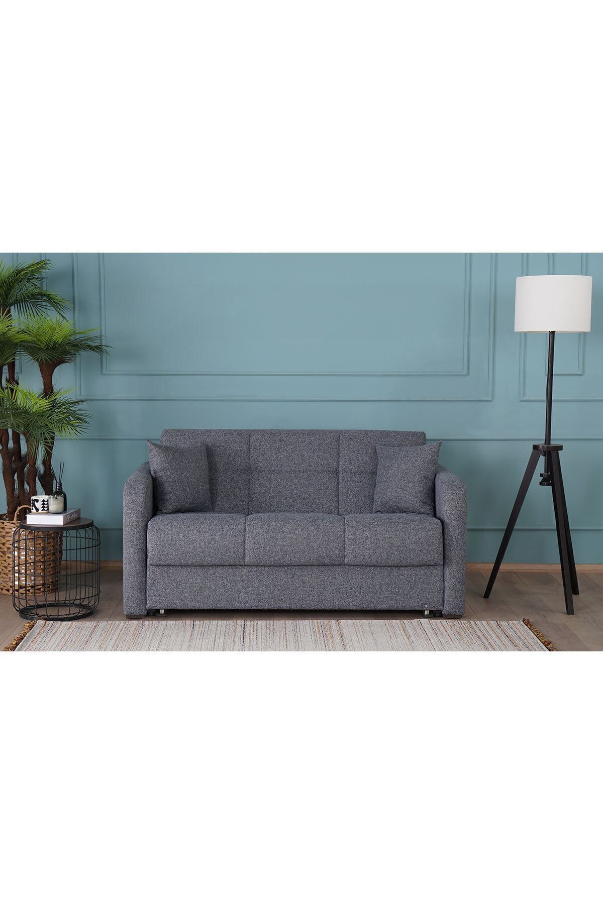 مبل آدونیس با تخت دونفره و جعبه انباری 140 اینچی خاکستری