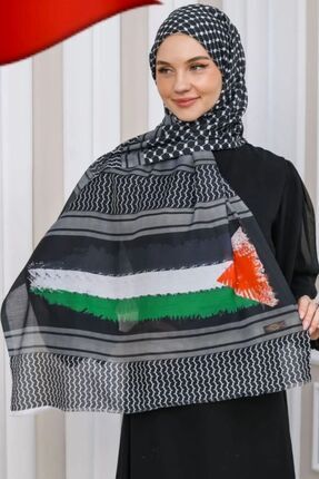 Unisex Günlük Kullanıma Uygun Puşi Siyah Şal Kefiye Filistin Bayrak Fular Afl2364 Image 0