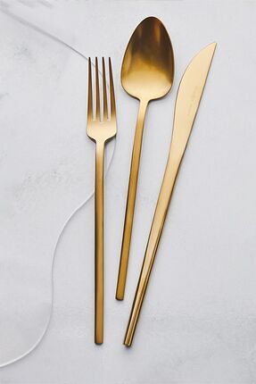 Vibe 84 Parça 12 Kişilik Elegance Mat Gold Kutulu Çatal Kaşık Bıçak Takımı Image 0
