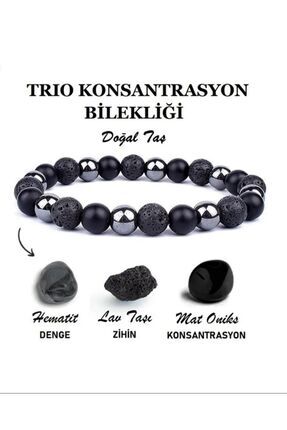 Sertifikalı Lav, Hematit, Oniks Doğaltaş Bileklik Image 0