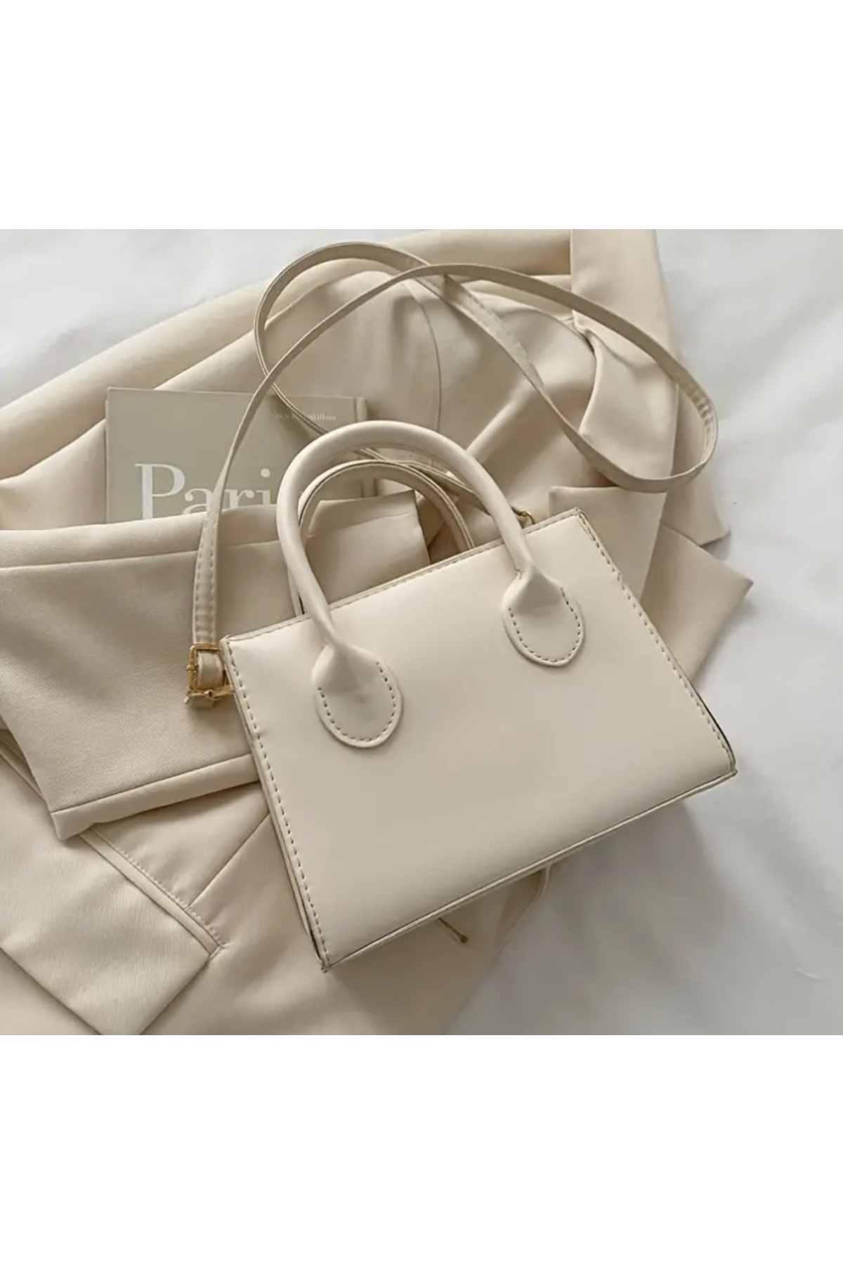 کیف مربعی زنانه ترند سفید، کیف مینی کراس بادی ساده، کیف دستی کیف شانه دسته مینیمالیستی