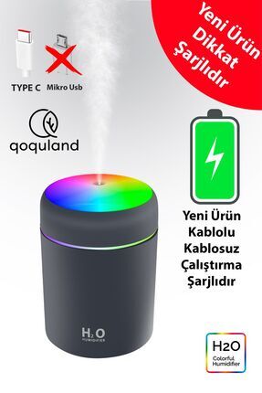 Şarjlı H2o 300 ml Ultrasonik Hava Nemlendirici Ve Aroma Difüzörü Type C Girişli Image 0