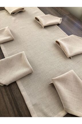 Kapicino Renk Linen Kumaş 6 Peçete 1 Runner Servis Takımı Image 5