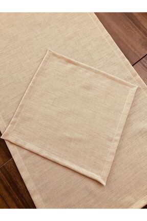 Kapicino Renk Linen Kumaş 6 Peçete 1 Runner Servis Takımı Image 4