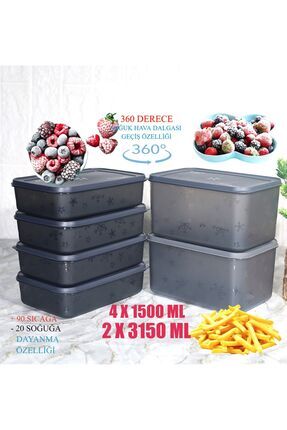 6'lı Ultra No Frost Derin Dondurucu Ve Buzluk Saklama Kabı Antrasit ( 2x3150ml )-( 4x1500ml ) Image 0