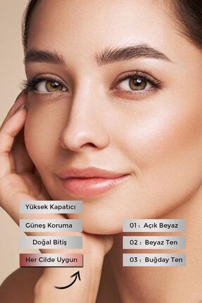 Saten Görünüm Porselen Fondöten Waterproof - 01 Açık Beyaz Image 2