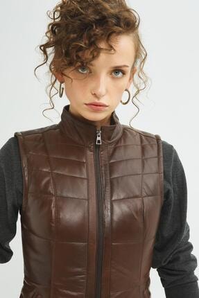 Kadın Jerry Kahverengi Hakiki Deri Yelek Image 2