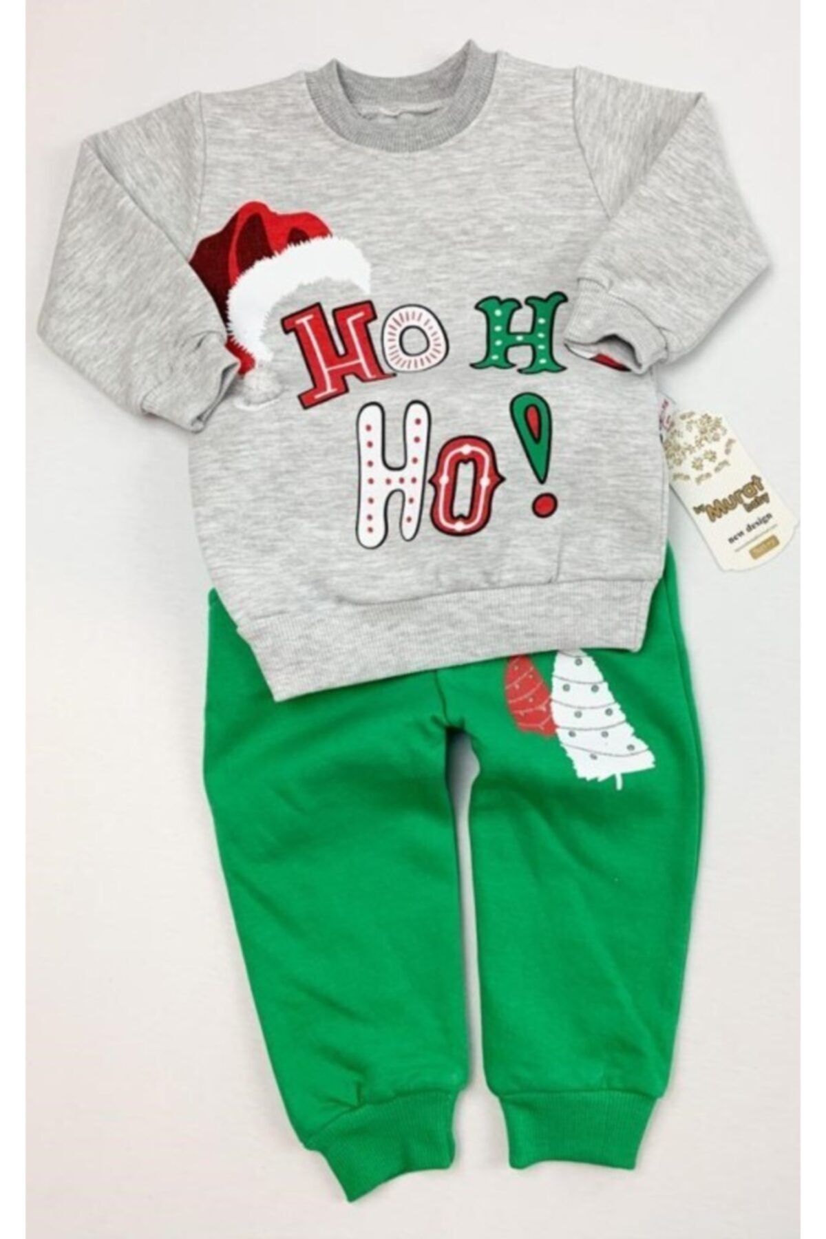 baby doss christmas noel baba temali yilbasi bebek takim ho ho ho yazili gri yesil unisex fiyati yorumlari trendyol