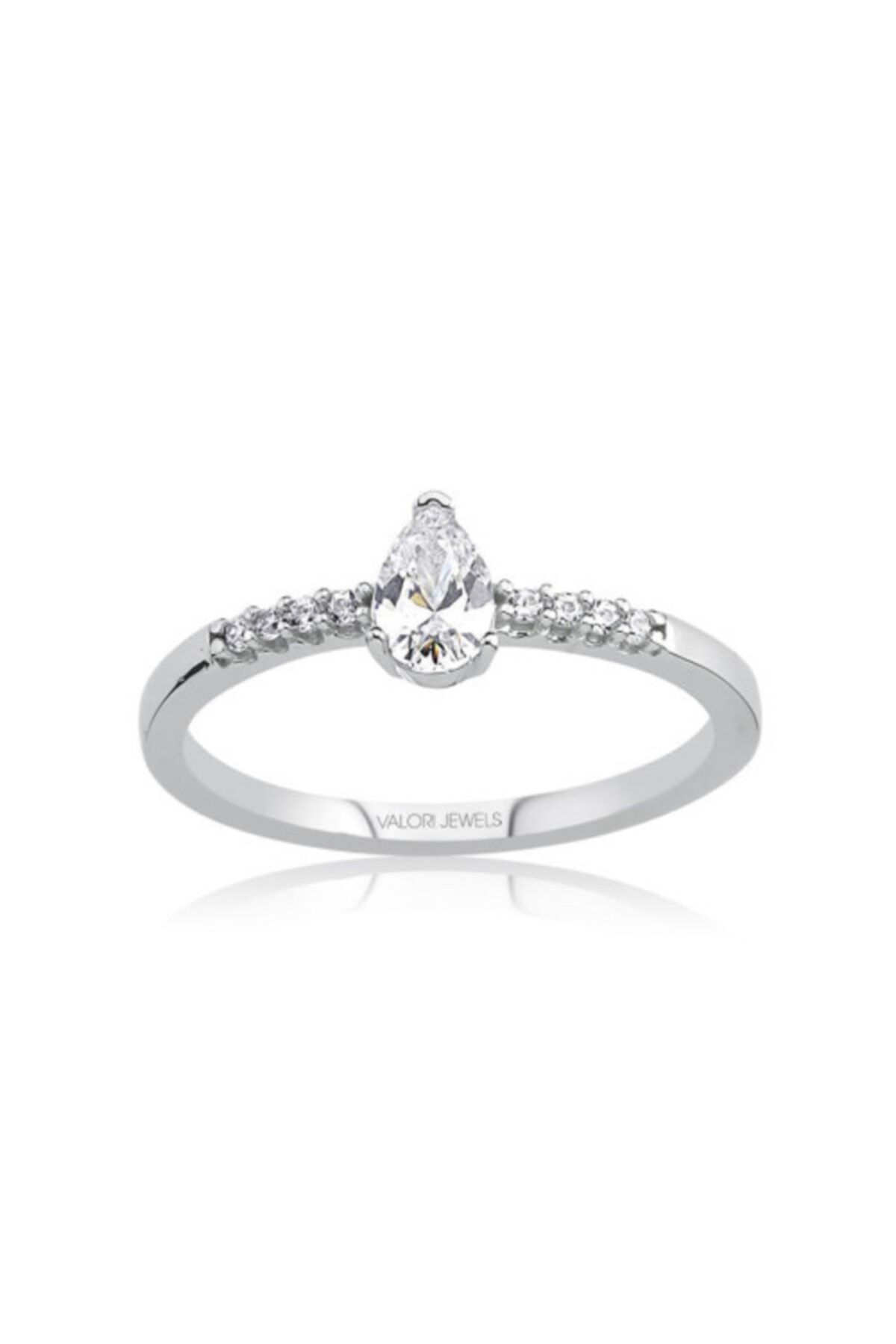 Valori Jewels 0.33 Karat Swarovski Zirkon Beyaz Damla Taşlı, Gümüş Yüzük