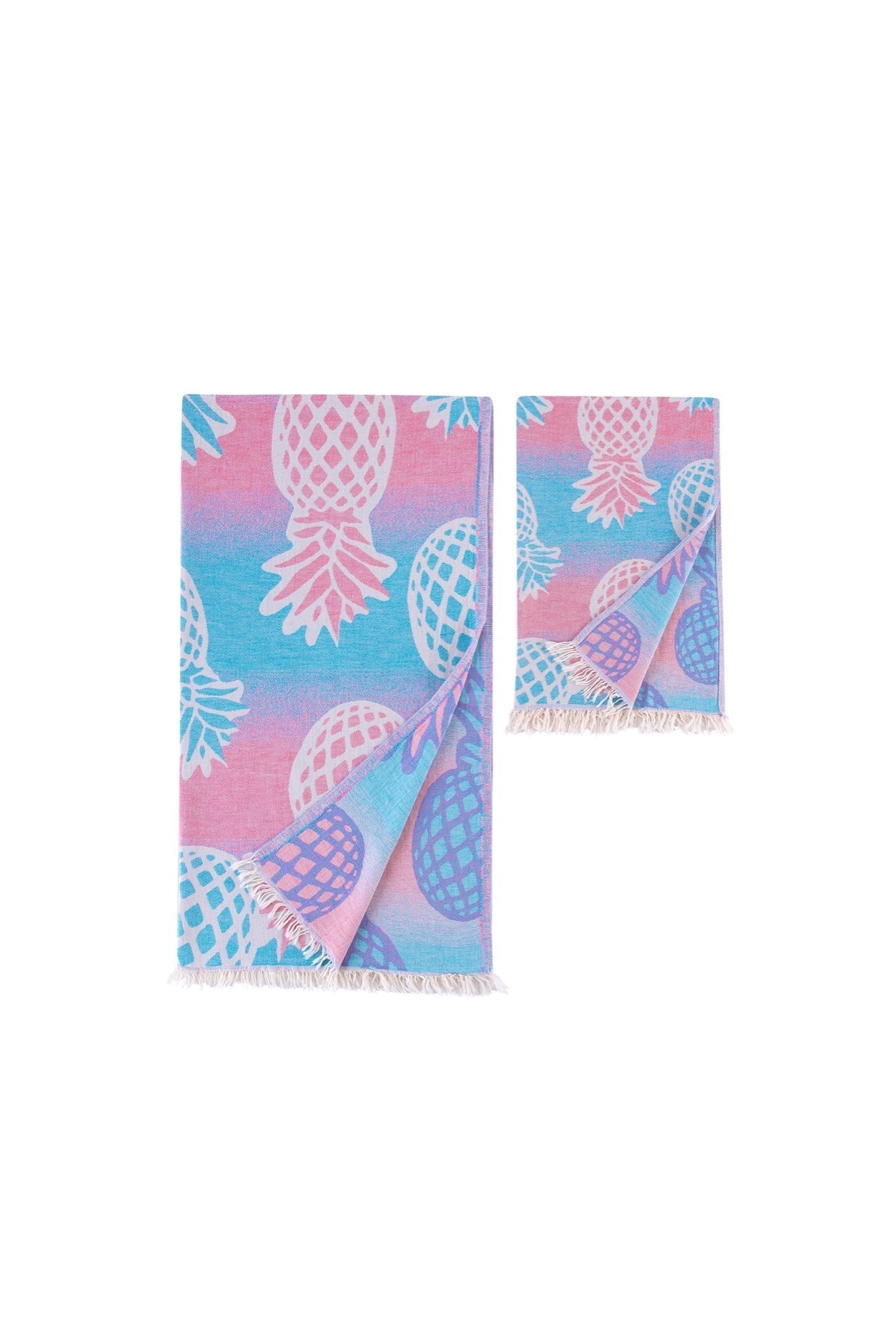 Begonville Pineapple Pembe Turkuaz Peşkir Peştemal Set
