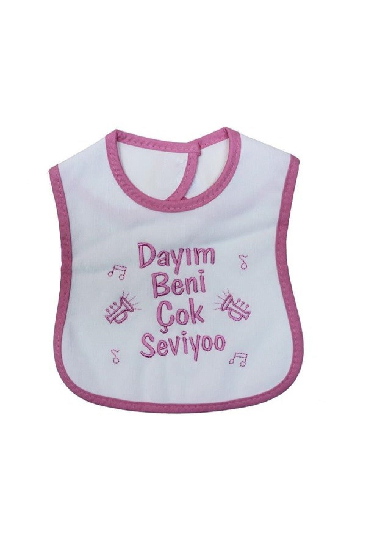 Babix Dayım Beni Çok Seviyoo Yazılı Mama Önlüğü Pembe
