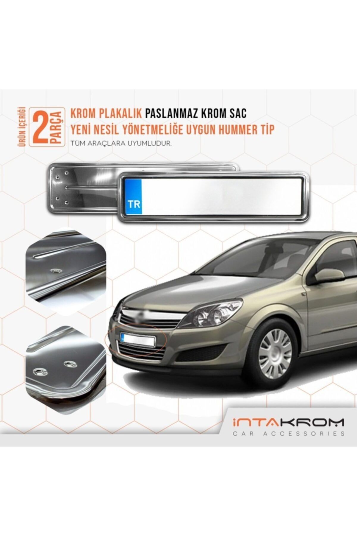 İntachrom Opel Astra H Krom Plakalık - Hummer Tip 2 Adet