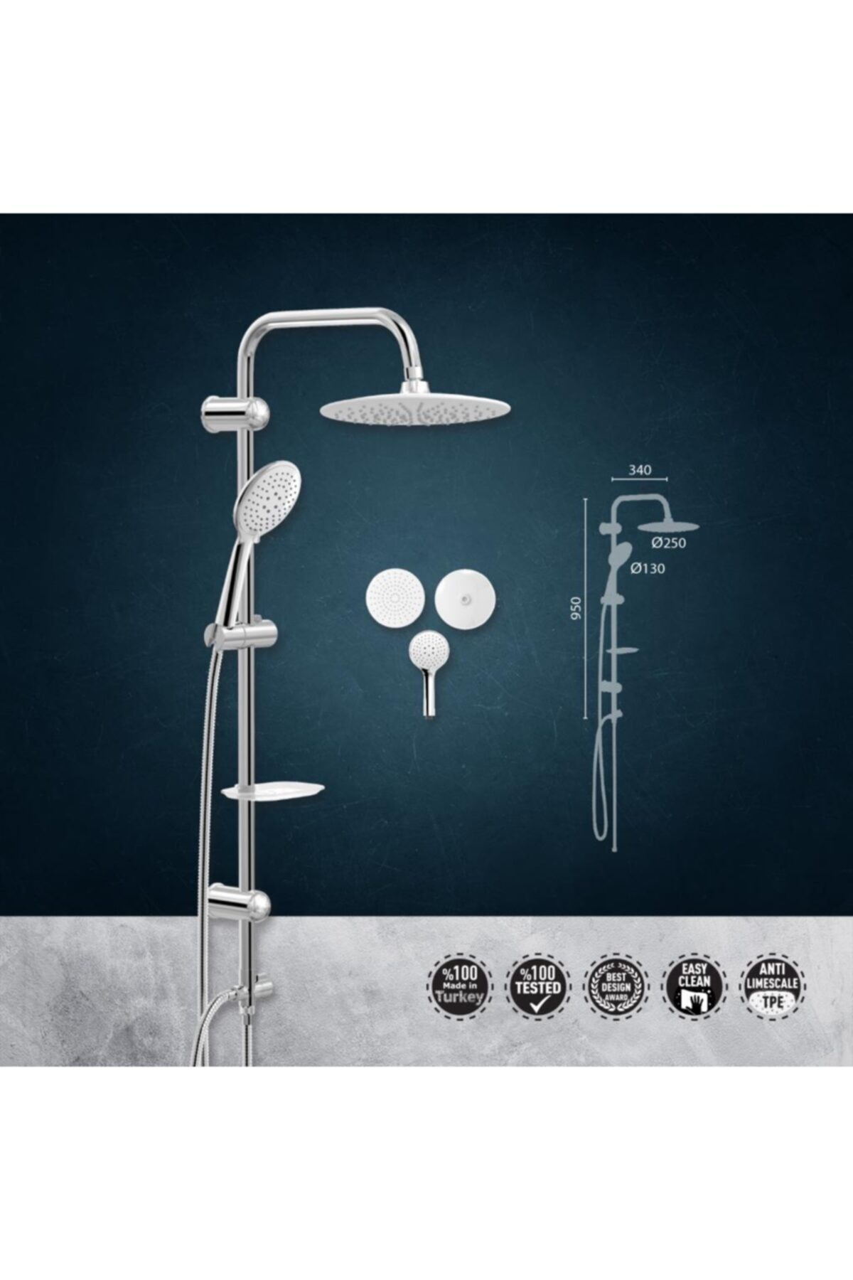 Valtemo Vs-5180 Krom Tepe Yağmurlamalı Duş Seti Troya Chrome