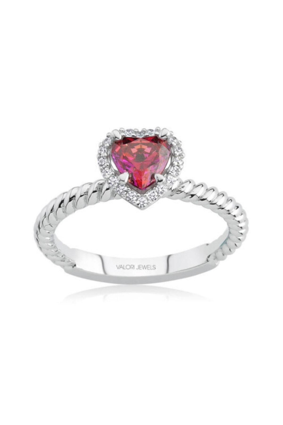 Valori Jewels 0.75 Karat Swarovski Zirkon Kırmızı Kalp Taşlı, Gümüş Yüzük