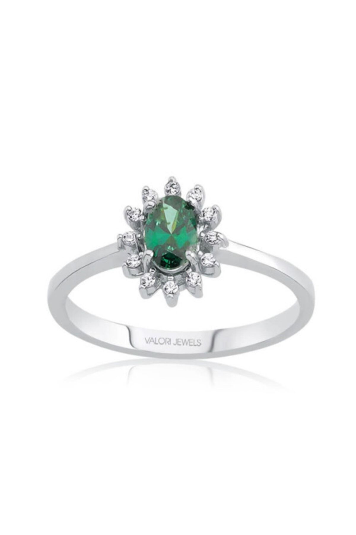 Valori Jewels Shiny 0.40 Karat Swarovski Zirkon Yeşil Oval Taşlı, Gümüş Yüzük