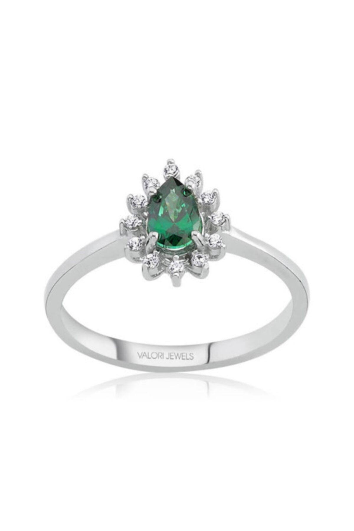 Valori Jewels 0.33 Karat Swarovski Zirkon Yeşil Damla Taşlı, Gümüş Yüzük